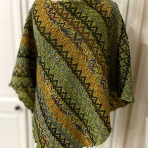 Adam Tala Green Poncho Sweater Womens OS Boho Rust Brown Autum Striped